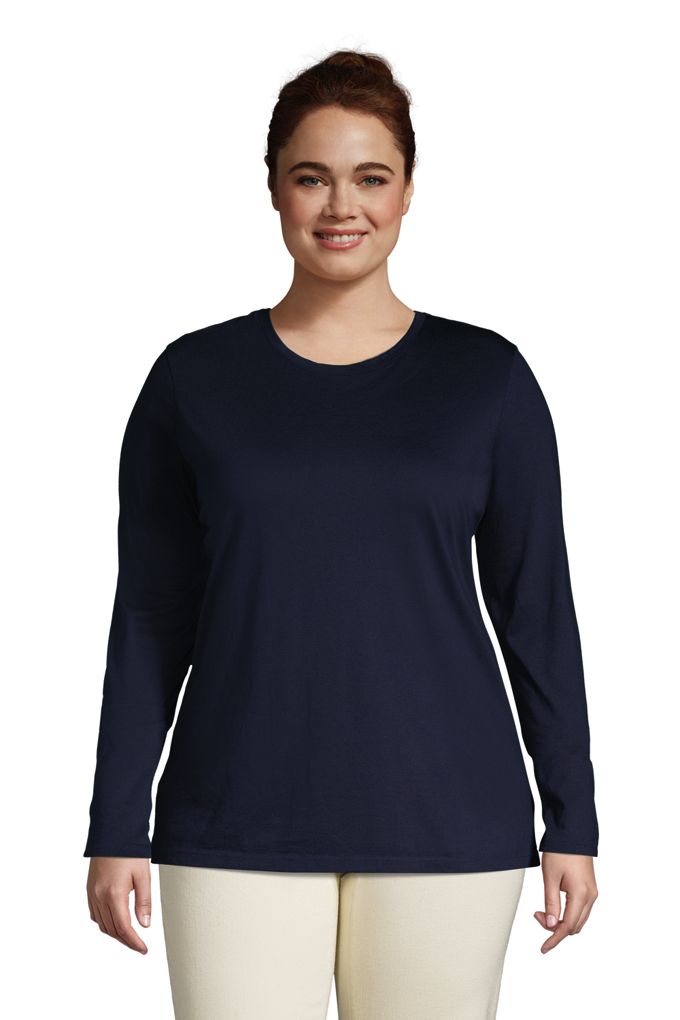 Lands' EndWomen's Plus Size Relaxed Supima Cotton Long Sleeve Crewneck
