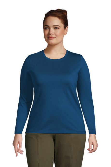 FEDULK Womens Long Sleeve Crew Neck Tops T-Shirt Plus Size Casual Solid Colour Comfort Fit Blouse Pullover