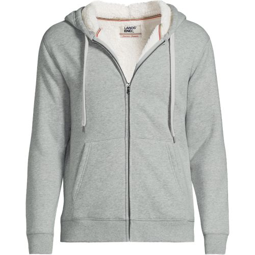 Serious Sweats Hooded Zip Jacket, Sherpa Lining, Men, size: XXL, regular, Grey, Spandex/Cotton-blend, by Lands' End