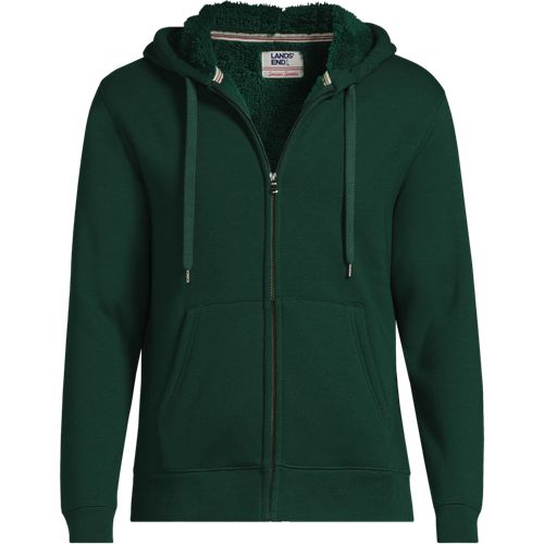 Serious Sweats Hooded Zip Jacket, Sherpa Lining, Men, size: XXL, regular, Green, Spandex/Cotton-blend, by Lands' End