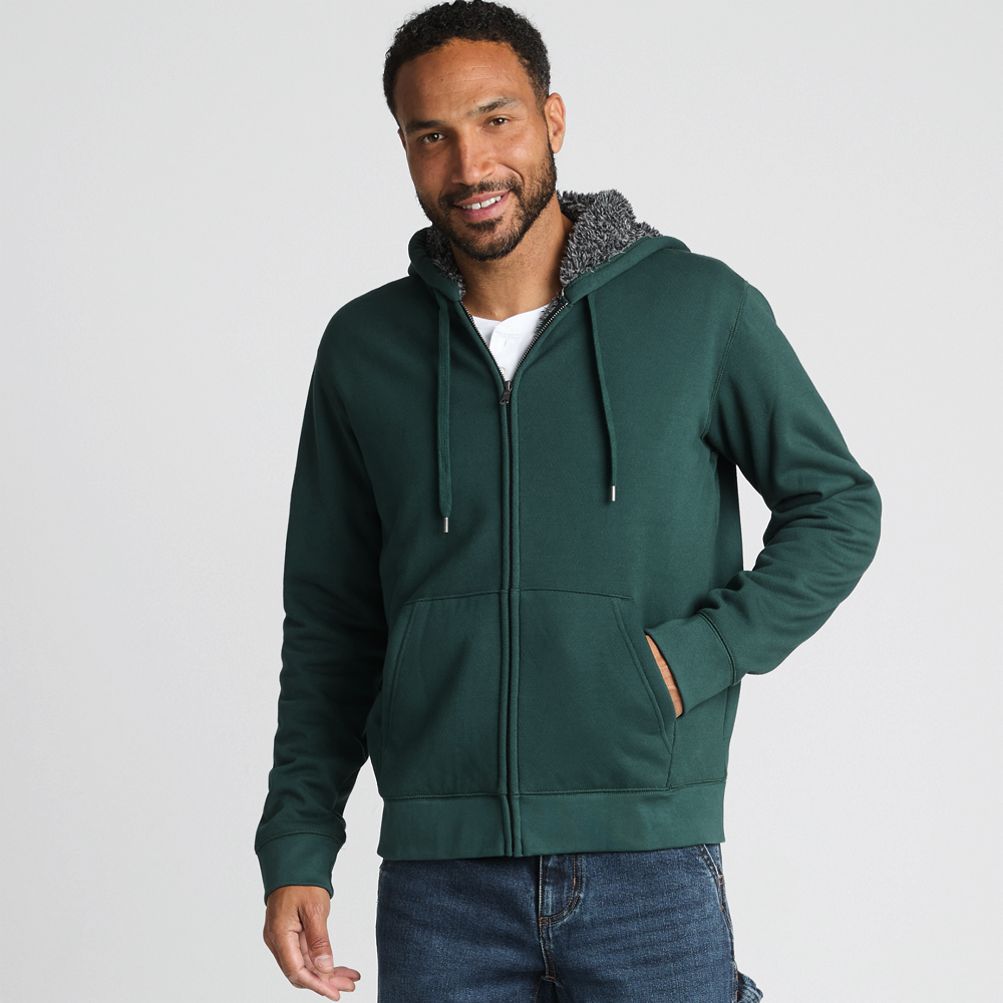 Men s Serious Sweats Full Zip Sherpa Fleece Hoodie Lands End