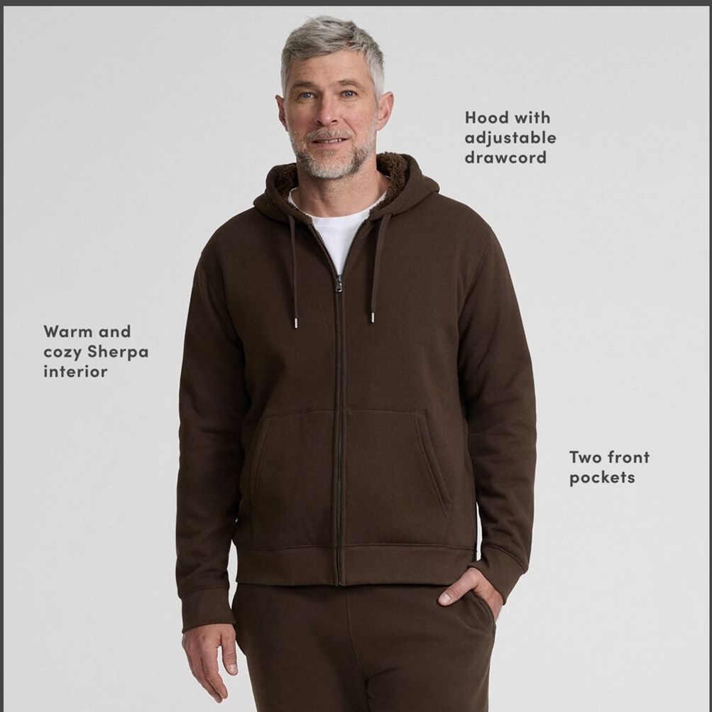 Men's Serious Sweats Full Zip Sherpa Fleece Hoodie | Lands' End