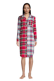 Women's Long Sleeve Print Flannel Nightshirt, Front
