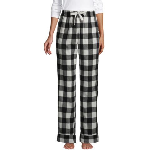 Plaid Flannel Pyjama Bottoms, Women, Size: 10-12 Regular, Black, Cotton, by Lands’ End