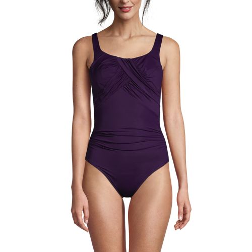 Carmela Slender Swimsuit - D Cup, Women, Size: 12 Regular, Purple, Nylon-blend, by Lands’ End