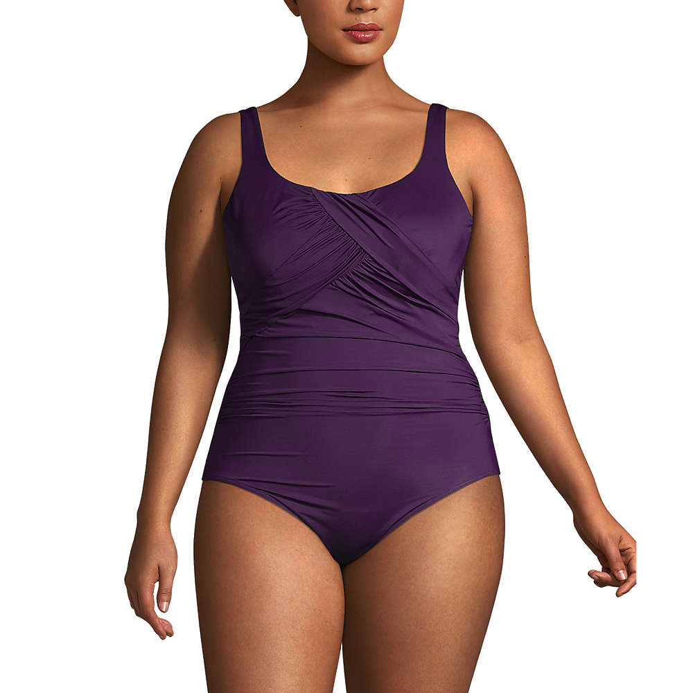 Women's Plus Size Slender Carmela Tummy Control Chlorine Resistant Scoop Neck One Piece Swimsuit, Front