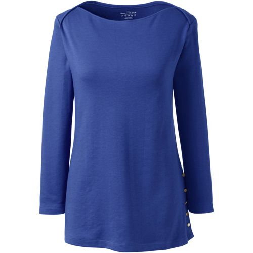 Women's Cotton Polyester Three Quarter Sleeve Button Hem Top