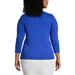 Women's Plus Size Cotton Polyester Three Quarter Sleeve Button Hem Top, Back