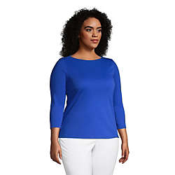 Women's Plus Size Cotton Polyester Three Quarter Sleeve Button Hem Top, alternative image