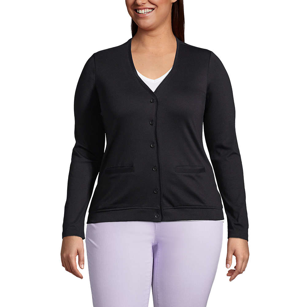 Women's Plus Size Cotton Polyester V-neck Pocket Cardigan, Front