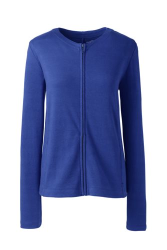 Lands' End BusinessWomen's Cotton Polyester Zip Crew Cardigan True