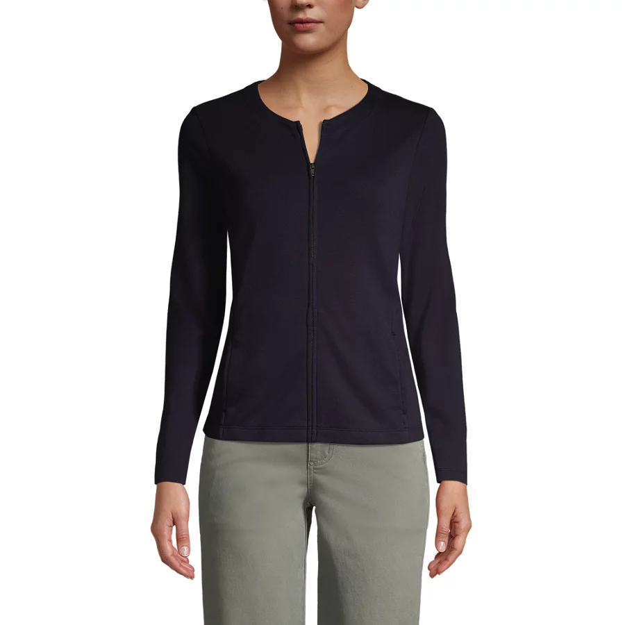 School Uniform Women's Cotton Polyester Zip Crew Cardigan view 2