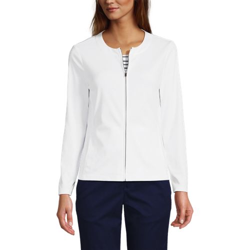 Women's Cotton Polyester Zip Crew Cardigan | Lands' End