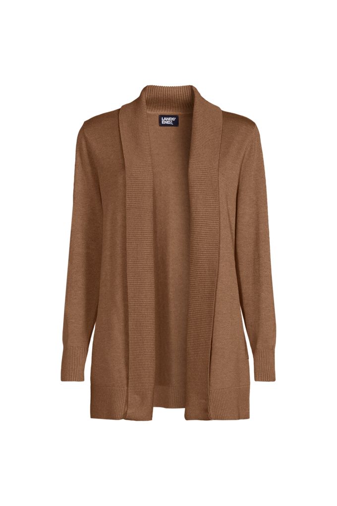 Women's Plus Size Cotton Modal Shawl Collar Cardigan Sweater - Lands' End - Brown - 3X