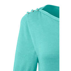 Women Cotton Modal Button Shoulder Boatneck Sweater, alternative image