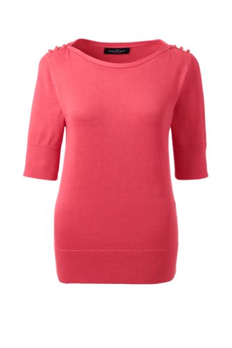 Women Cotton Modal Button Shoulder Boatneck Sweater from Lands' End