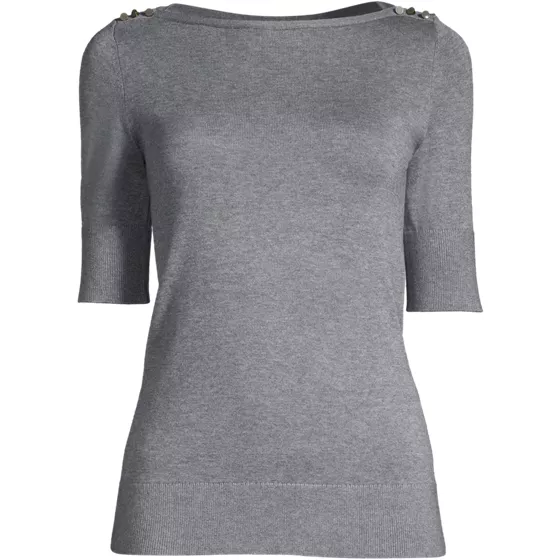 Women Cotton Modal Button Shoulder Boatneck Sweater - primary