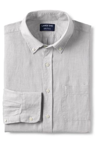 30％OFF＜ランズエンド＞メンズ・ベアードマクナット・アイリッシュリネン・ドレスシャツ／ボタンダウン／スリムフィット／長袖/S/グレー