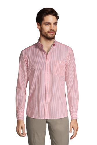 メンズ コットン シアサッカー シャツ 長袖 ランズエンド