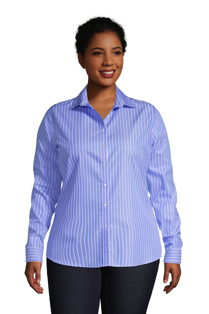 Lands' EndWomen's Plus Size No Iron Supima Cotton Long Sleeve Shirt ...