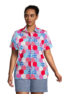 Gemusterte Supima Bügelfrei-Bluse für Damen, kurze Ärmel