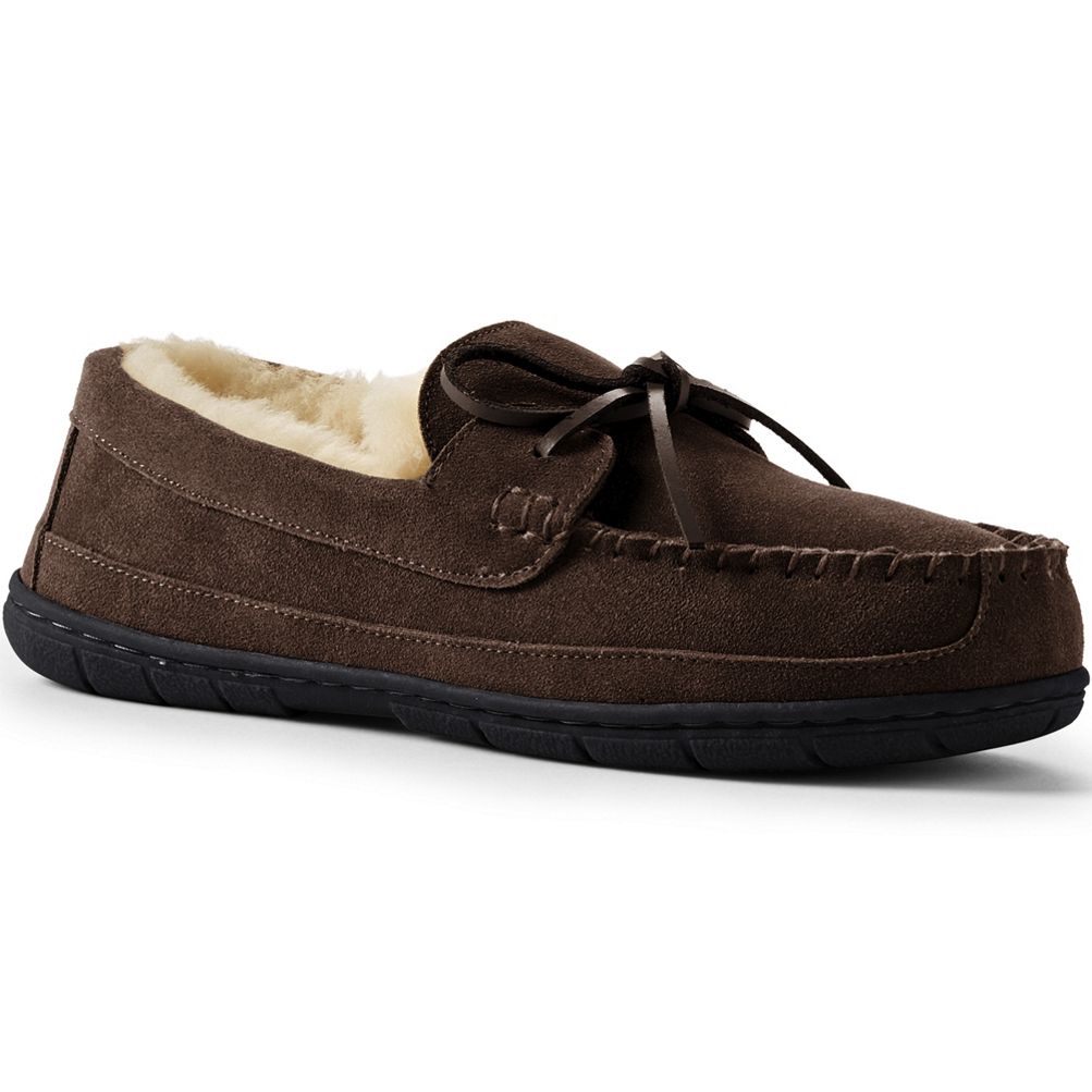 Men's Fuzzy Shearling Moccasin Slippers | Lands' End