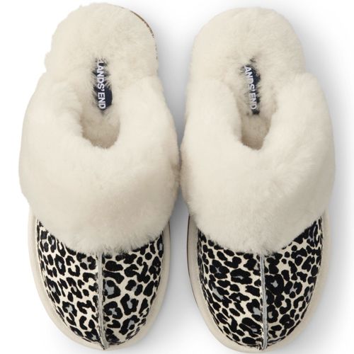 Women's Suede Leather Fuzzy Shearling Fur Scuff Slippers | Lands