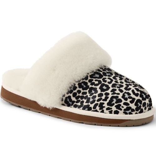 Women's Suede Leather Shearling Fur Scuff Slippers