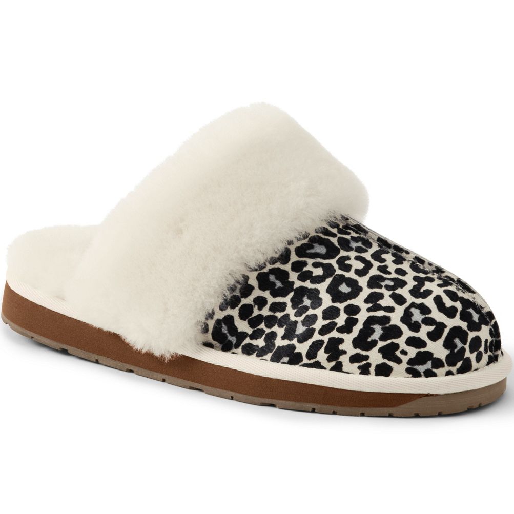 Suede Leather Fuzzy Fur Slippers | Lands' End