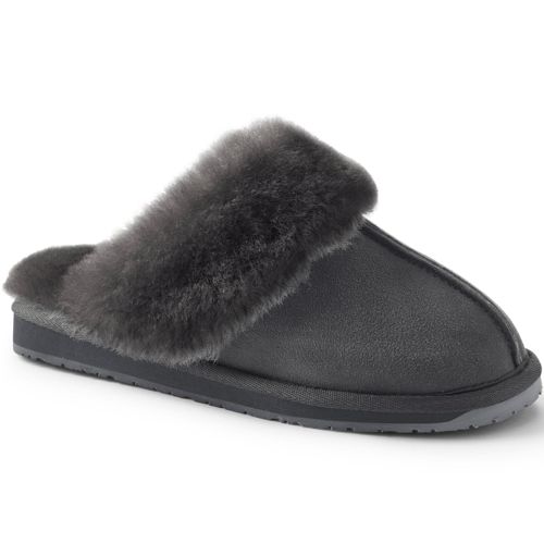 Women's Suede Leather Shearling Fur Scuff Slippers