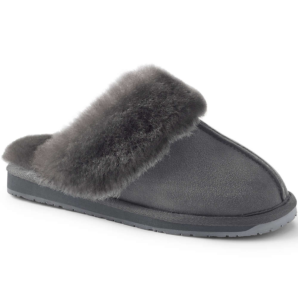 Women's Suede Leather Fuzzy Shearling Fur Scuff Slippers, Front