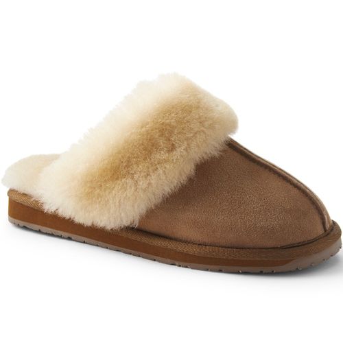 Women's Suede Leather Shearling Fur Scuff Slippers