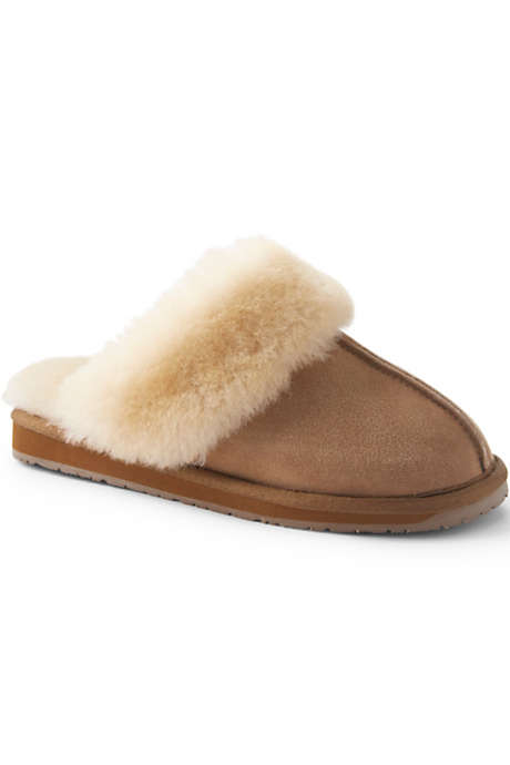 Women's Suede Leather Shearling Fur Scuff Slippers
