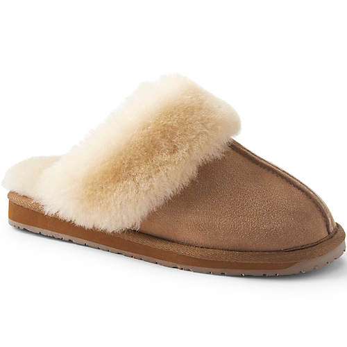 Women's Suede Leather Fuzzy Shearling Fur Scuff Slippers - Secondary