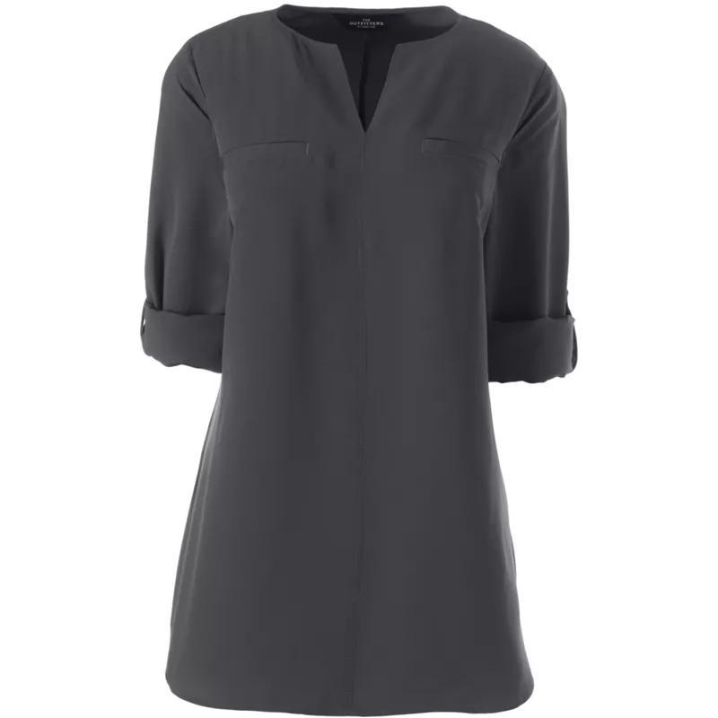 Women's Petite Roll Sleeve Splitneck Tunic Soft Blouse, Front
