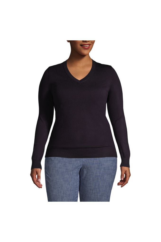 Women's Plus Performance V-neck Sweater - Lands' End - Blue - 5X