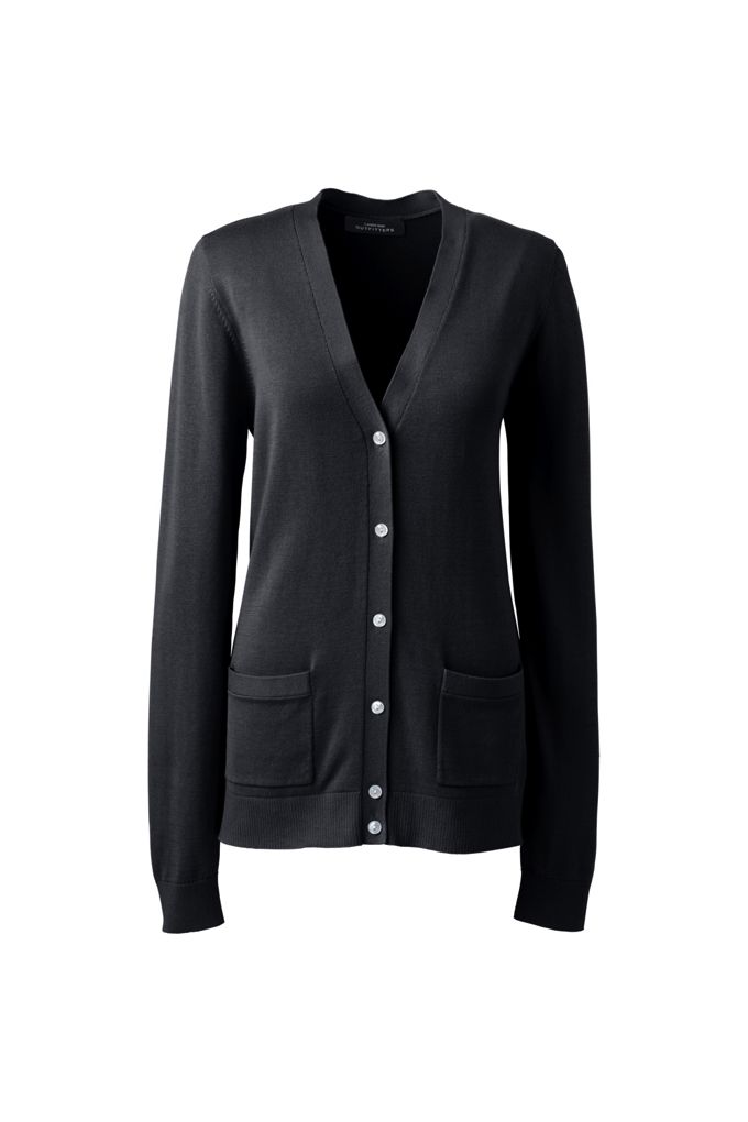 Lands' End Women's Cotton Modal V-neck Cardigan Sweater In Black