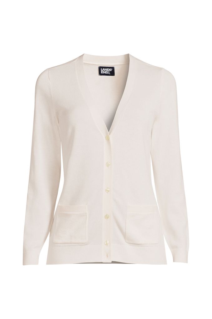 Lands' End Women Plus Size Cotton Modal V-neck Cardigan Sweater In Ivory