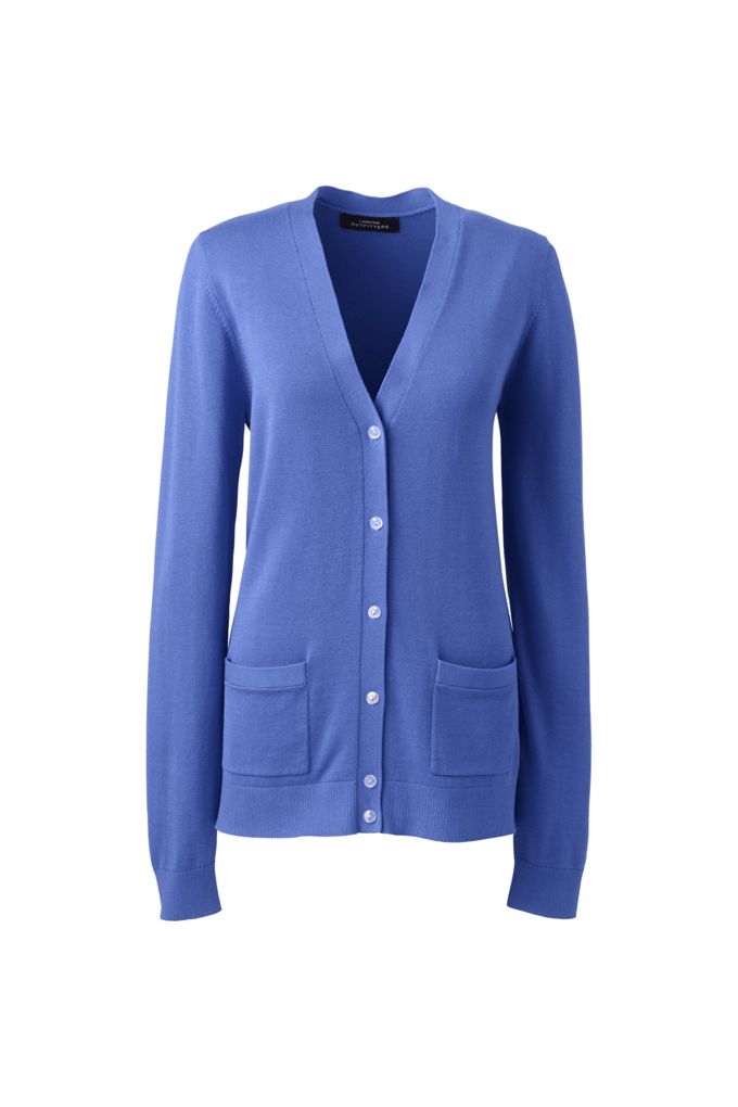 Lands' End Women's Cotton Modal V-neck Cardigan Sweater In Blue