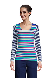 Women's Long Sleeve Cotton-modal Striped Scoop Neck T-shirt