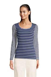 Women's Long Sleeve Cotton-modal Striped Scoop Neck T-shirt