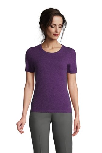 【ランズエンド LANDS' END】レディス・ランズエンド・カシミヤ・クルーネック・セーター／半袖/S/パープル