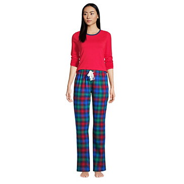 Flanell Pyjama-Set mit gemusterter Hose für Damen in Normalgröße image number 3