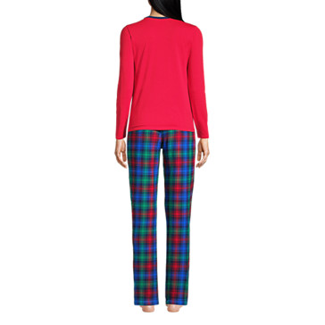 Flanell Pyjama-Set mit gemusterter Hose für Damen in Normalgröße image number 1