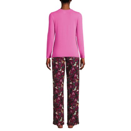 Women's Pajama Set Knit Long Sleeve T-Shirt and Flannel Pants - image 1