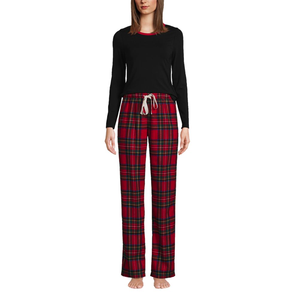 Green Plaid Pajamas for Women, Flannel Women Shirt+ Pajama Pants