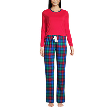 Flanell Pyjama-Set mit gemusterter Hose für Damen in Normalgröße image number 0