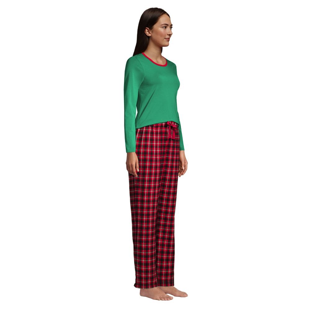 Women's Pajama Set Knit Long Sleeve T-Shirt and Flannel Pants