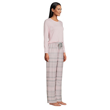 Flanell Pyjama-Set mit gemusterter Hose für Damen in Normalgröße image number 2