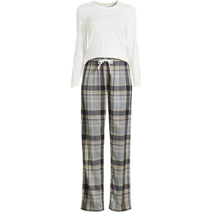 Women's Plus Size Pajama Set Knit Long Sleeve T-Shirt and Flannel Pants - image 2